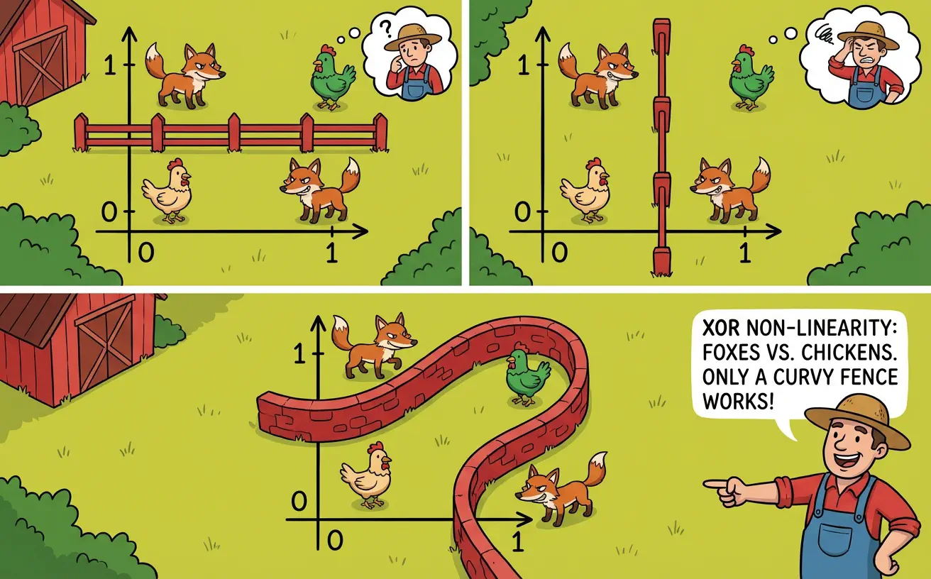 The only way to separate the foxes from the chickens is using a non-linear fence (or multiple fences)
